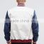 Guangzhou OEM fashion white blue sleeve 100 polyester men with button custom varsity jackets