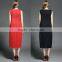 2016 Summer Fashion High Quality Long One Piece Dress Lady Pleated Sleeveless Red Black Maxi Dresses For Women Ladies
