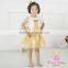 Best selling gold baby dress pictures,girl dresses with bow,children summer flow wholesale lace baby dress