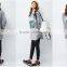 Female hemp grey long-sleeved straight front piece print dress