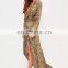Stylish Nude Leopard Print Wrap Front Ladies Maxi Dress