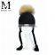 Kids Cute Pigtail Raccoon Fur Pompom Cap Warm Winter Hat Children Beanie Hat