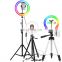 Dimmable Round Base Led Ring Light Hoop Portable Folding Selfie Phone Stand Telescopic Selfie Led Ring Lamp
