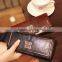 Large Capacity Genuine Leather Vintage Style Snap Button Brand Long Clutch Wallet Bag for Women and Girls