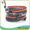 Yellow And Black Crystal Mix Blue Stone Bead Wrap Thin Leather Bracelet