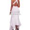 2017 New In Cross Stripe Back Sexy Double Layers Ruffle Waist Band White Maxi Dress