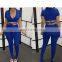Wholesale Fashion  2 Piece Two Piece Womens High Elastic Belt V neck Tracksuit Crop Top Set