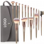 Private Label Luxury Makeup Brush Set with Leather Bag Champagne Gold Foundation Eyeshadow Mascara and Shaving Brush