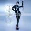 Sexy black leather cat costume suit women latex rubber catsuit catwoman jumpsuit with mask