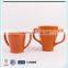 custom logo ceramic glazed mug with two handle for children cup kid's mug