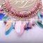 2016 Boho Style Feather Charm Necklace& Multilaye Colorful Fabric Necklace for Women /