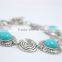 Tibetan Turquoise Fake Stone Bead Bracelet Antiqued Silver Sprial Shape Charm Metal Bracelet For Women 2016New Intrend style