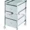 3 MDF white drawer storage organizer rolling white trolley cart Chrome