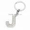 professional metal custom diamond logo keychain rhinestone B shape keyring