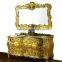 Luxury Imperial Handmade Solid Wood Golden Bathroom Cabinet with Double Sinks and Gilt Framed Mirror BF12-05194c
