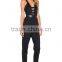 Black Plunging V Neck Sleeveless Jumpsuit for Women 2015