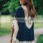 Big Flower Engrave Empty Hook Blouse Blouse Stitching Female Bohemia Beach