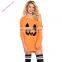 Halloween Slash Neck Cartoon Three Quarter Sleeve Pumpkin Mini Jersey Dresses