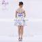 2017 New Arrival Design Beaded Cap Sleeve Short Printed Prom Dress