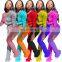 Plain Loose 2 Pieces Drawstring Jogger Stacked Sweatpants Women Causal Color Matching Hoodie Set