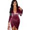 Factory Outlet Christmas Fashion Women's New Products High-end Large Size European and American Sexy V-neck Long Sleeve Dress