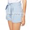 2014 China supplier pale blue high-rise shorts with attached tie waist belt woman sexy teens hot pants shorts