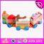 Kid's intelligence Wooden pull along train toy with animal blocks W05C019