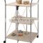 Wooden kitchen dining wine trolley cart, folding storage rack with wheels