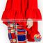 Hot Sale Solid Red Color Girls Beautiful Shirts Baby Girl Half Sleeve Ruffle Shirts 100% Knit Cotton High Low Girls Shirt