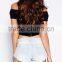 Latest off Shoulder Women Crop Top Wholesale Black Plain Crop Tops