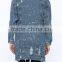 2017 custom ladies destroyed long ripped denim jacket fashion stylish jean jacket
