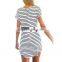 Women V Neck Short Sleeve Striped Loose T-Shirt Mini Dress OEM service