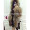 SJ117-01 Brown Raccoon Fur Jacket Women China New Open Factory Store Garments Hooded Fur Jackets
