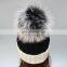 Latest design bi color big fur pom pom winter crochet hats with real fur ball