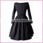Long Sleeves Boat Neck Belted Side Bowknot High Waisted Evening Dress