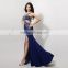 Factory Price Backless For Fat Women Blue Sexy Evening Dress New Arrival Slit Beaded One Shoulder Blue Sexy Evening Dress