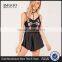 2017 Sexy Black Satin Pyjama Set Embroidered Custom Logo Harness Sweet Floral Teddy With Elasticated Waist