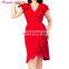 Red 50s Flutter Sleeves Plus Size Wrap Ruffled Vintage Dress