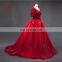 Supplier In China Shiney Short Sleeve Ball Gown Organza Handmade Flower Beaded Red Prom Dress