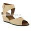 ladies leather look design peep toe ankle strap hand polish finish wedge heel sandals shoes also available in leather(LAJWG0048)