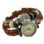 Wholesale personalized design vintage retro wrap leather watch bracelet with wings charm