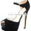 2015 Black women lace stilettos high heel platform shoes fashion women ankle sandals comfortable lady ankle shoes