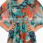polyester soft fabrics geometrical floral print beachwear mini kaftan ponchos dress