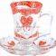 6pcs glass tea cup and saucers glass tea cup sets glass decal tea cup and saucers