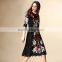 2016 great quality floral embroidered black lace dress patterns for girls