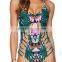 BSC084 Womens hot sex images one piece printing triangle bikini swimwear