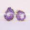 Gold Plated Purple Geode Druzy Quartz Connectors, Crystal Drusy Gem stone Beads