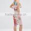 Fashion Women dress Double Ruffle Floral Printing Crop Top Pencil Midi Dress 2016
