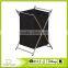 Folding Laundry Hamper With Black Polyester Bag, Satin Silver Frame