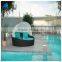 Patio rattan wicker black white daybed with turquoise cushions